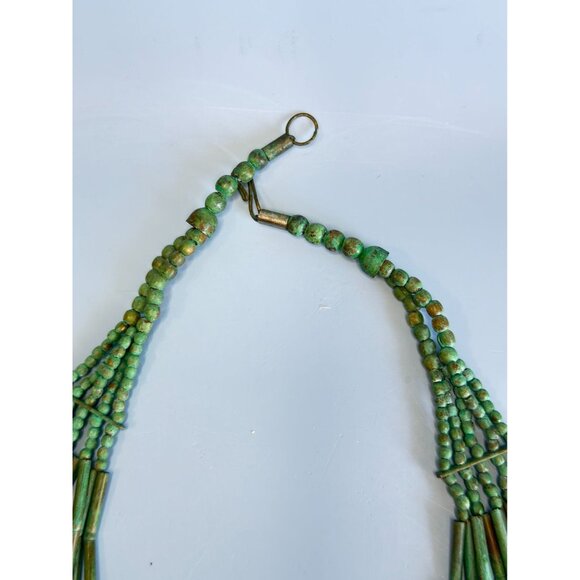 Tribal Multi-Strand Green Turquoise Beaded Necklace With Brass Hook Clasp - Picture 6 of 7